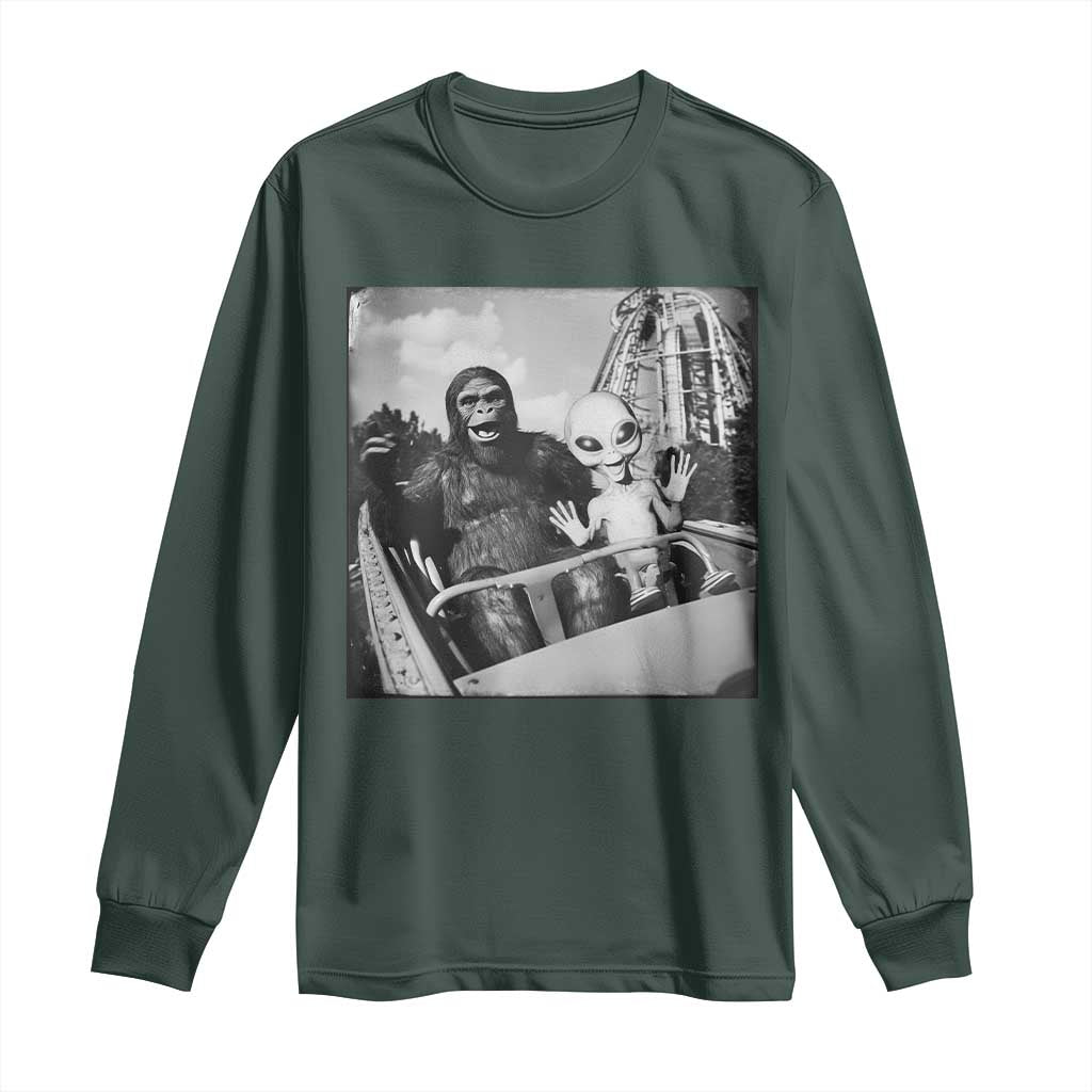 Funny Bigfoot Alien Long Sleeve Shirt Sasquatch UFO Coaster TS10 Dark Forest Green Print Your Wear