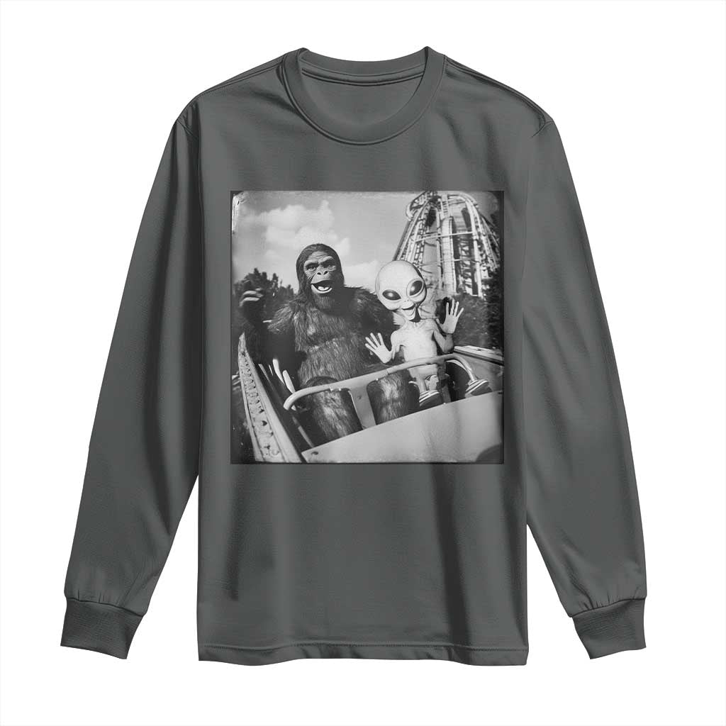 Funny Bigfoot Alien Long Sleeve Shirt Sasquatch UFO Coaster TS10 Dark Heather Print Your Wear