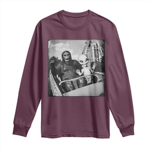 Funny Bigfoot Alien Long Sleeve Shirt Sasquatch UFO Coaster TS10 Maroon Print Your Wear
