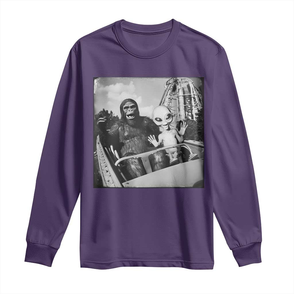 Funny Bigfoot Alien Long Sleeve Shirt Sasquatch UFO Coaster TS10 Purple Print Your Wear