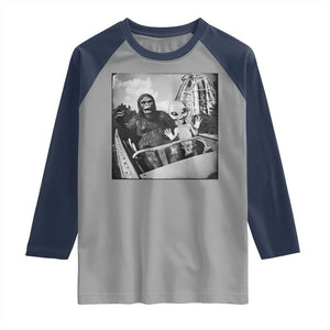 Funny Bigfoot Alien Raglan Shirt Sasquatch UFO Coaster TS10 Sport Gray Navy Print Your Wear