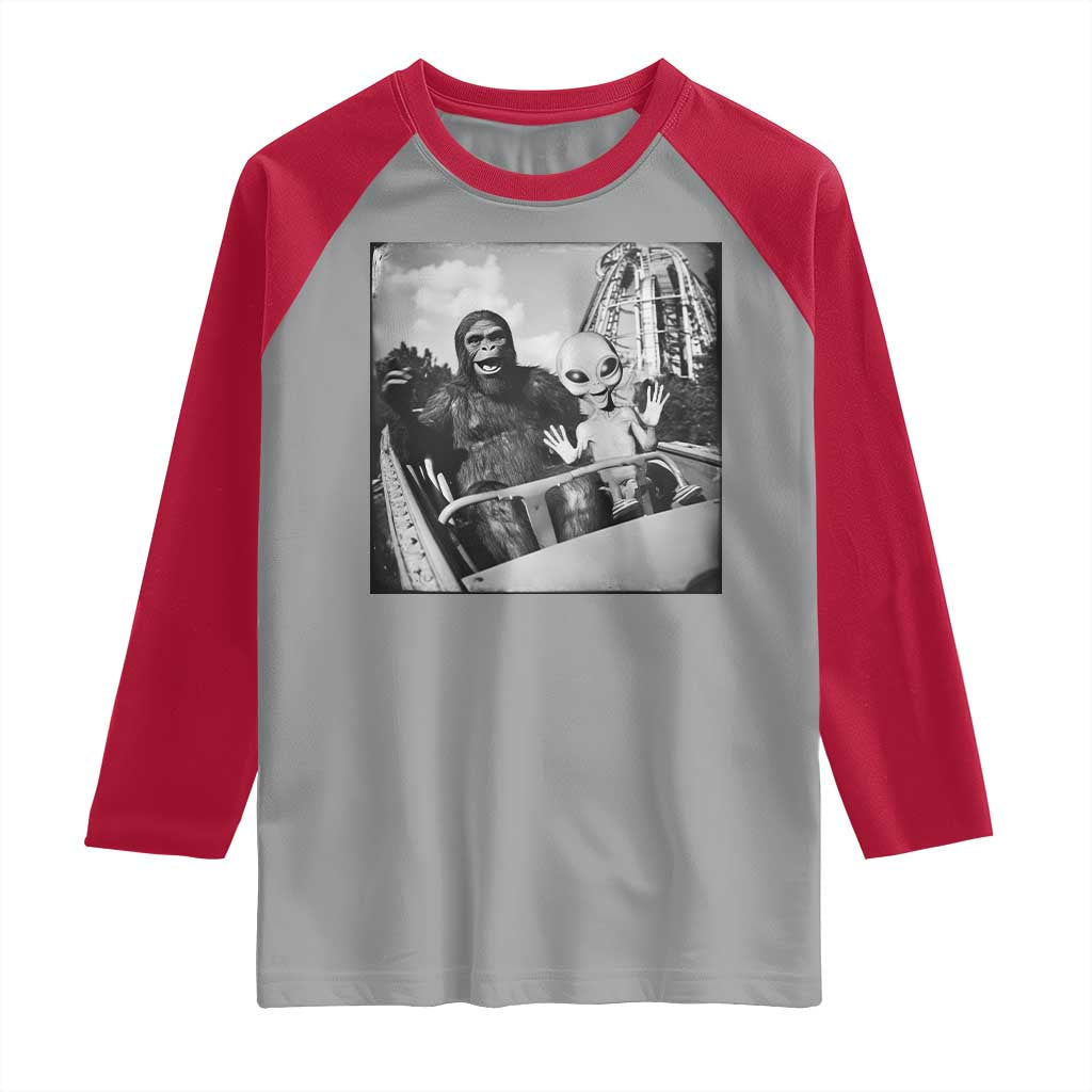 Funny Bigfoot Alien Raglan Shirt Sasquatch UFO Coaster TS10 Sport Gray Red Print Your Wear