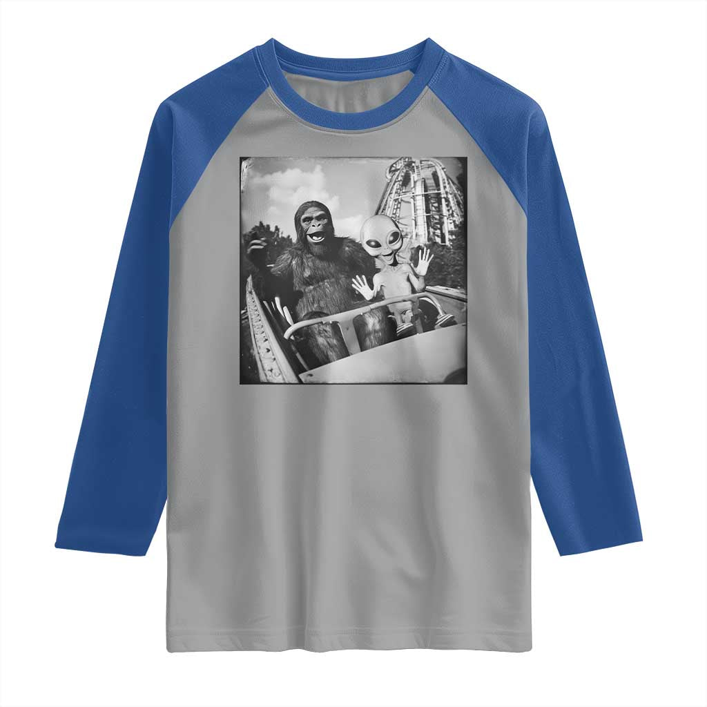 Funny Bigfoot Alien Raglan Shirt Sasquatch UFO Coaster TS10 Sport Gray Royal Print Your Wear