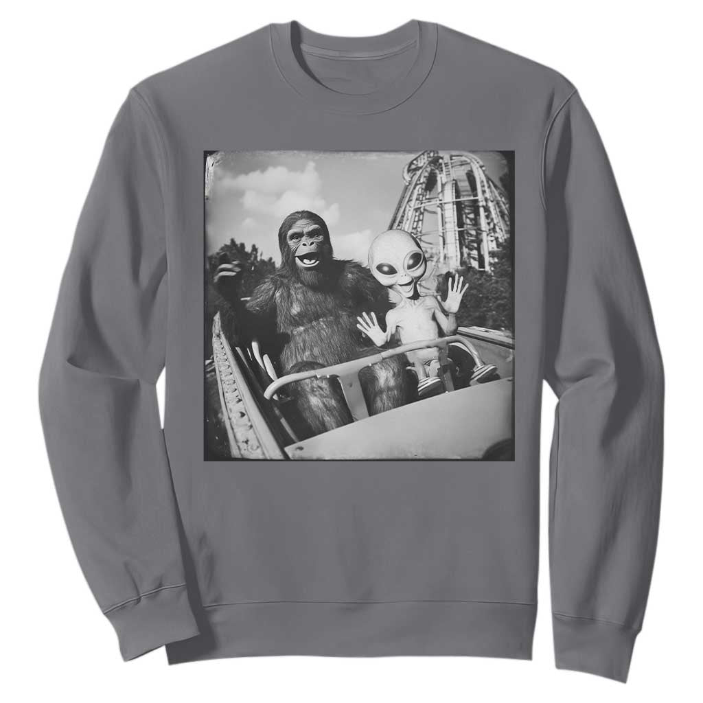 Funny Bigfoot Alien Sweatshirt Sasquatch UFO Coaster TS10 Charcoal Print Your Wear