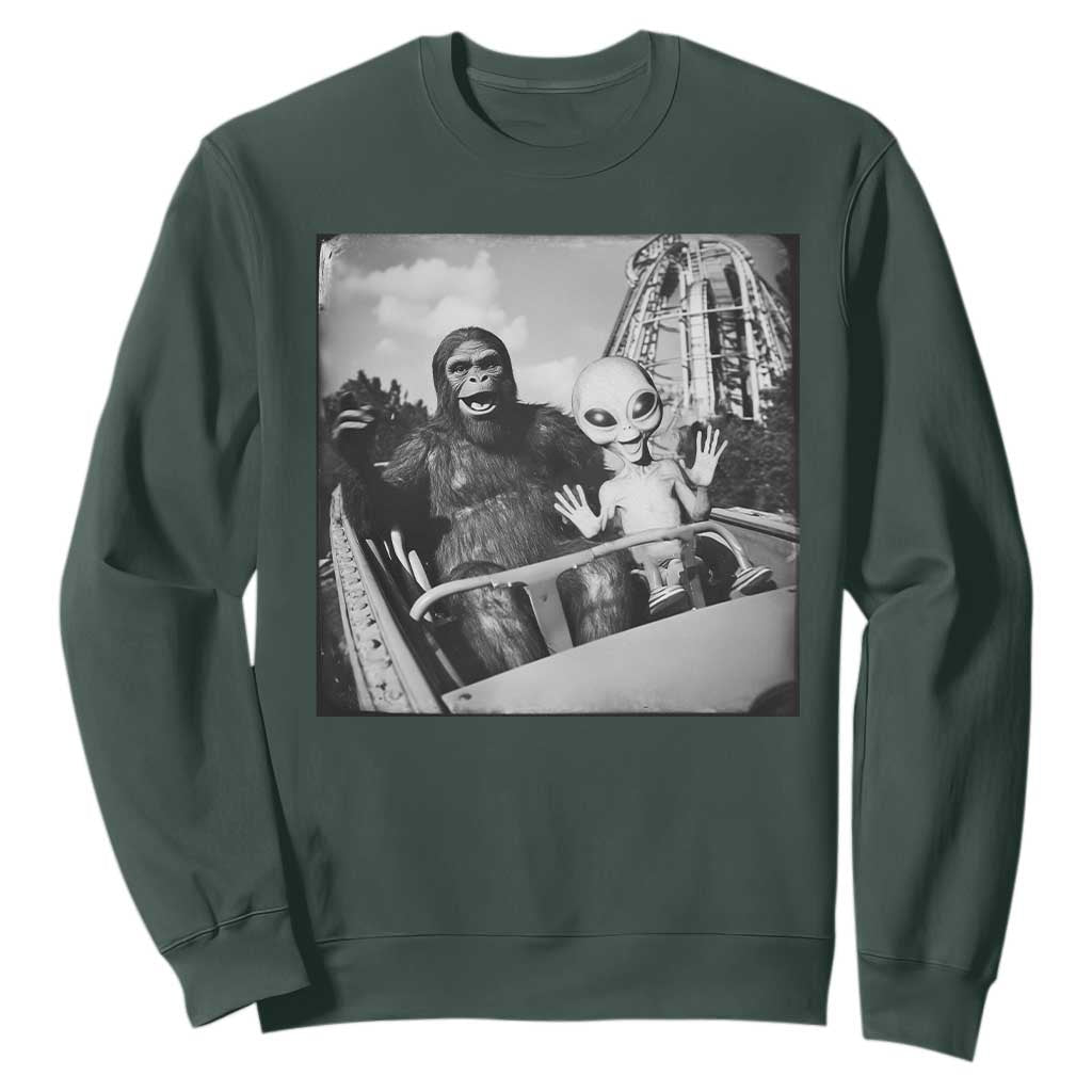 Funny Bigfoot Alien Sweatshirt Sasquatch UFO Coaster TS10 Dark Forest Green Print Your Wear