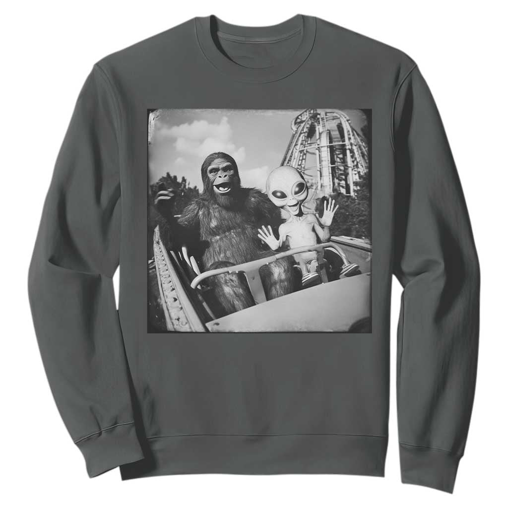 Funny Bigfoot Alien Sweatshirt Sasquatch UFO Coaster TS10 Dark Heather Print Your Wear
