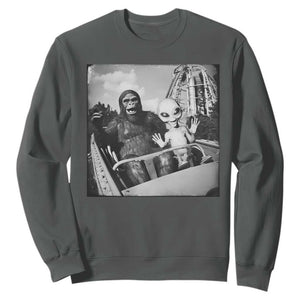 Funny Bigfoot Alien Sweatshirt Sasquatch UFO Coaster TS10 Dark Heather Print Your Wear