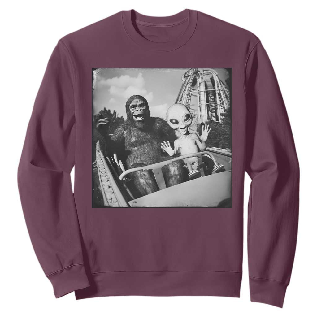 Funny Bigfoot Alien Sweatshirt Sasquatch UFO Coaster TS10 Maroon Print Your Wear