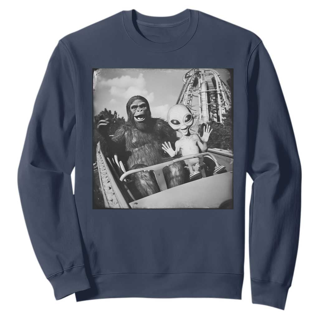 Funny Bigfoot Alien Sweatshirt Sasquatch UFO Coaster TS10 Navy Print Your Wear