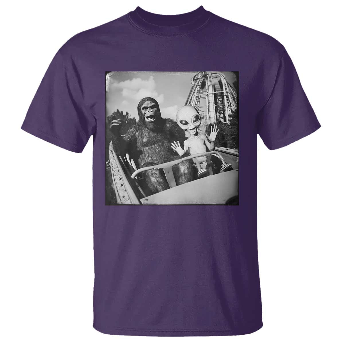 Funny Bigfoot Alien T Shirt Sasquatch UFO Coaster TS10 Purple Print Your Wear