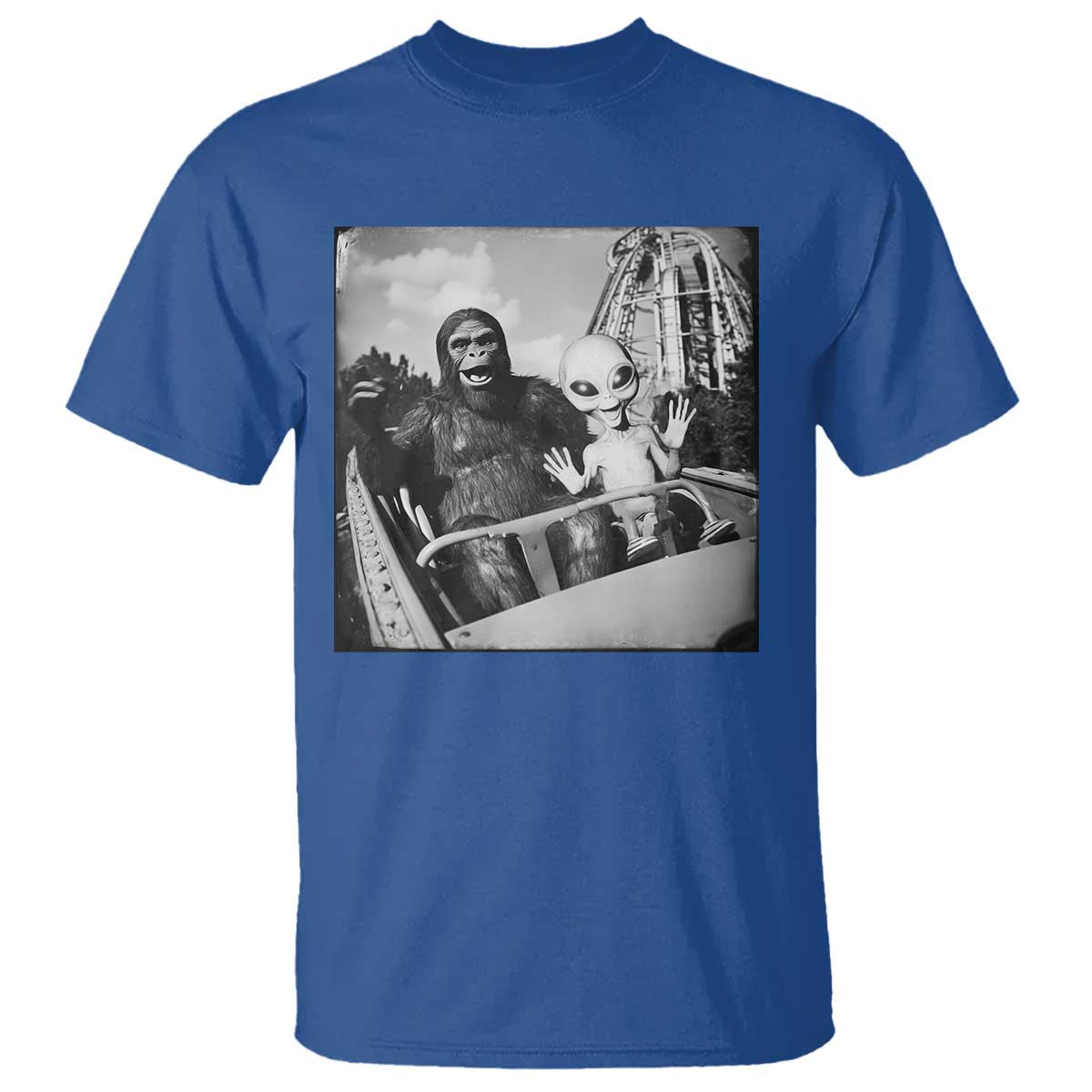 Funny Bigfoot Alien T Shirt Sasquatch UFO Coaster TS10 Royal Blue Print Your Wear