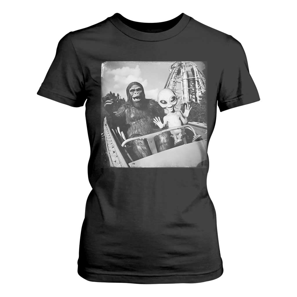 Funny Bigfoot Alien T Shirt For Women Sasquatch UFO Coaster TS10 Black Print Your Wear