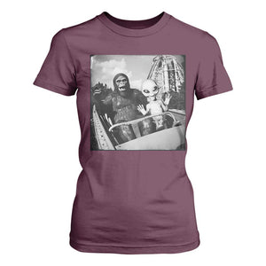 Funny Bigfoot Alien T Shirt For Women Sasquatch UFO Coaster TS10 Maroon Print Your Wear