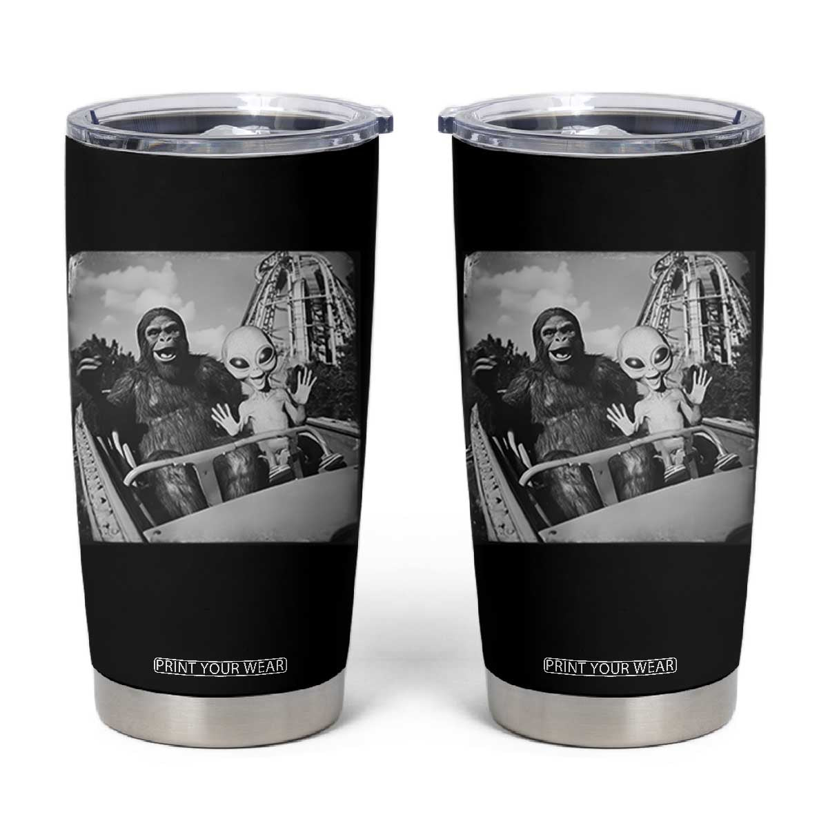 Funny Bigfoot Alien Tumbler Cup Sasquatch UFO Coaster TS10 Black Print Your Wear