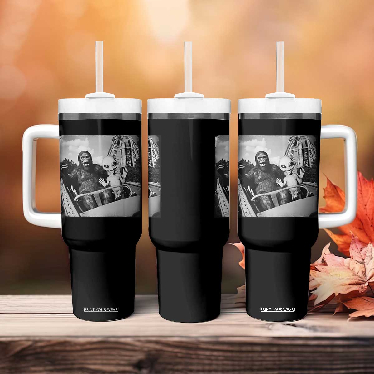 Funny Bigfoot Alien Tumbler With Handle Sasquatch UFO Coaster TS10 Print Your Wear