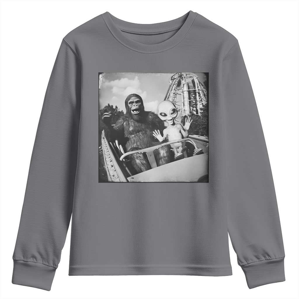 Funny Bigfoot Alien Youth Sweatshirt Sasquatch UFO Coaster TS10 Charcoal Print Your Wear