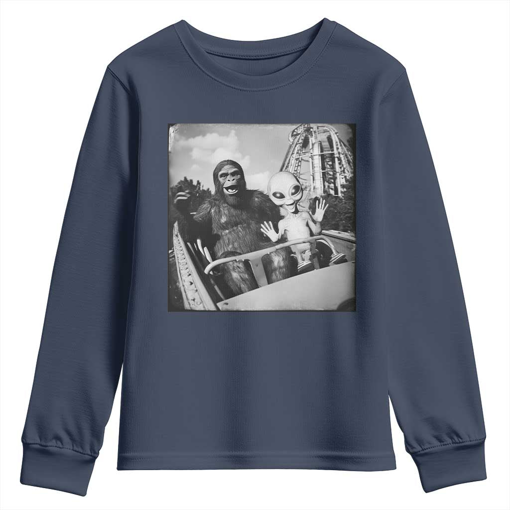 Funny Bigfoot Alien Youth Sweatshirt Sasquatch UFO Coaster TS10 Navy Print Your Wear