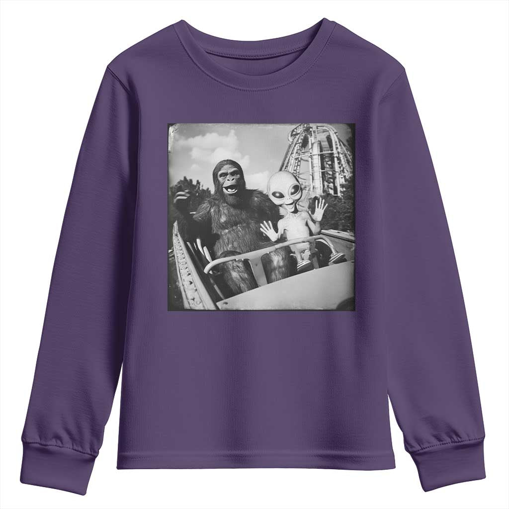 Funny Bigfoot Alien Youth Sweatshirt Sasquatch UFO Coaster TS10 Purple Print Your Wear