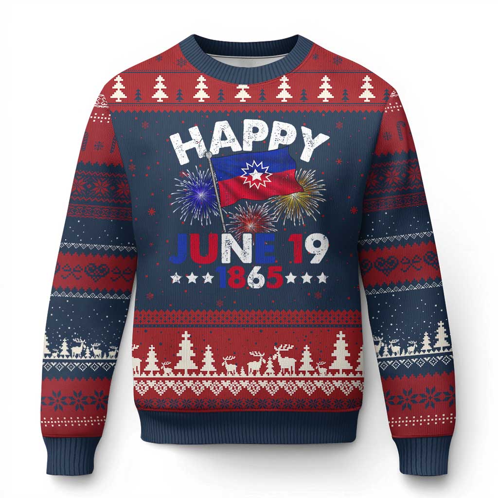 Juneteenth Flag Ugly Christmas Sweater Black Freedom Black History June 19 1865 TS10 Navy Red Print Your Wear