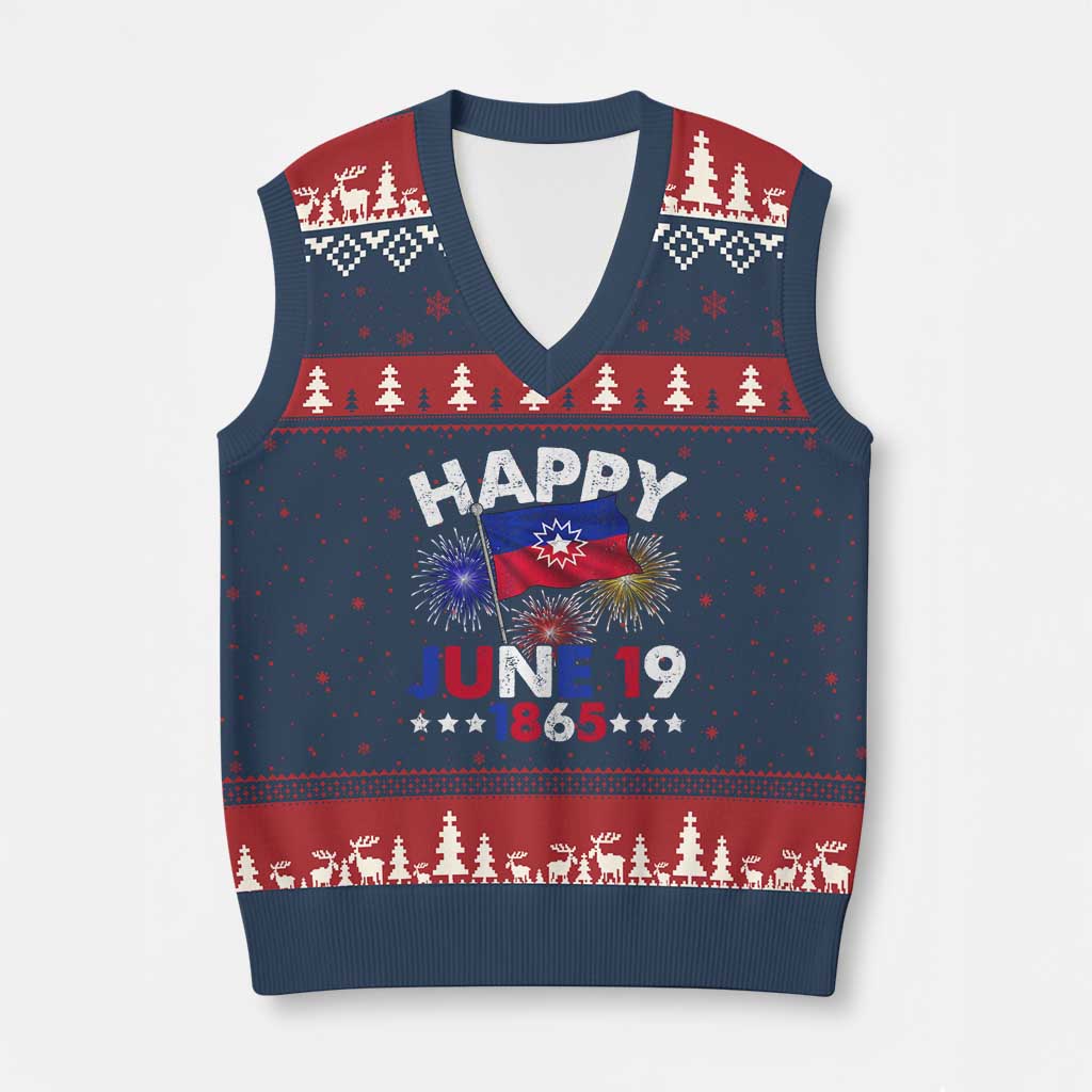 Juneteenth Flag V-Neck Knit Sweater Vest Black Freedom Black History June 19 1865 TS10 Navy Red Print Your Wear