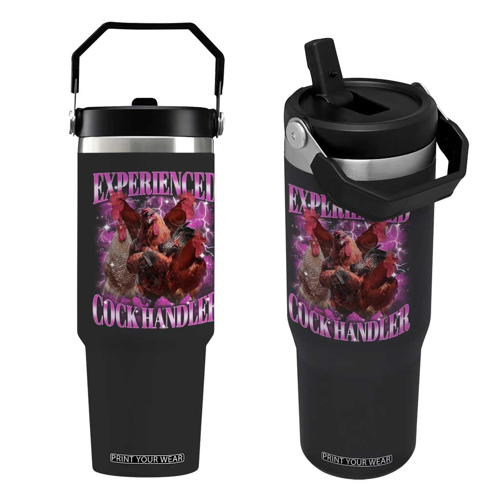 Embarrassing Adult Humor Experienced Cock Handler Inappropriate Flip Straw Tumbler TS10 One Size: 30 oz Black Print Your Wear