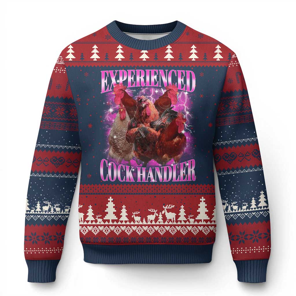 Embarrassing Adult Humor Experienced Cock Handler Inappropriate Ugly Christmas Sweater TS10 Navy Red Print Your Wear