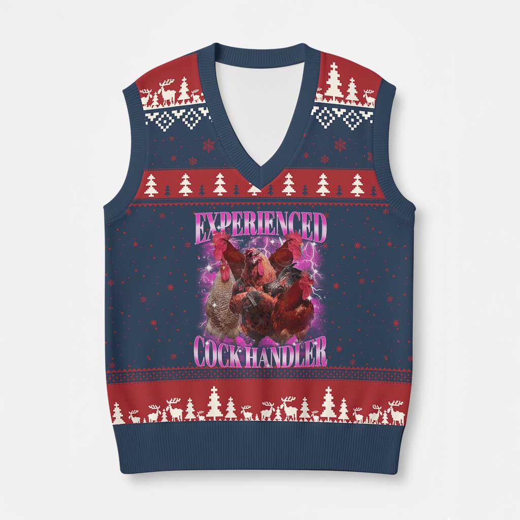 Embarrassing Adult Humor Experienced Cock Handler Inappropriate V-Neck Knit Sweater Vest TS10 Navy Red Print Your Wear