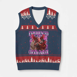 Embarrassing Adult Humor Experienced Cock Handler Inappropriate V-Neck Knit Sweater Vest TS10 Navy Red Print Your Wear