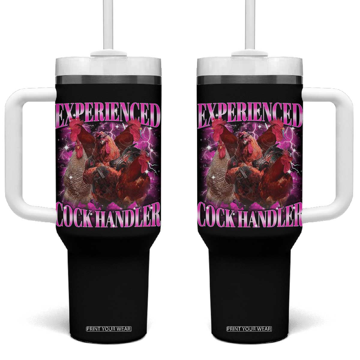 Embarrassing Adult Humor Experienced Cock Handler Inappropriate Tumbler With Handle TS10 One Size: 40 oz Black Print Your Wear