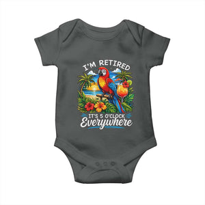 Humor Retirement Baby Onesie Im Retired 5 OClock Everywhere Vintage Beach Parrot Cocktail TS10 Dark Heather Print Your Wear