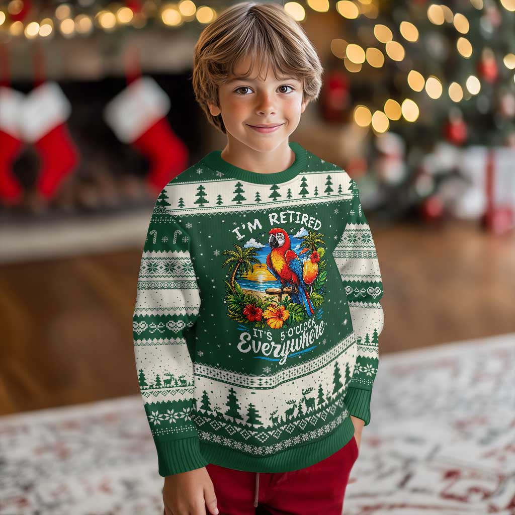 Humor Retirement Ugly Christmas Sweater Im Retired 5 OClock Everywhere Vintage Beach Parrot Cocktail TS10 Forest Green Beige Print Your Wear