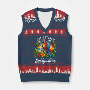 Humor Retirement V-Neck Knit Sweater Vest Im Retired 5 OClock Everywhere Vintage Beach Parrot Cocktail TS10 Navy Red Print Your Wear