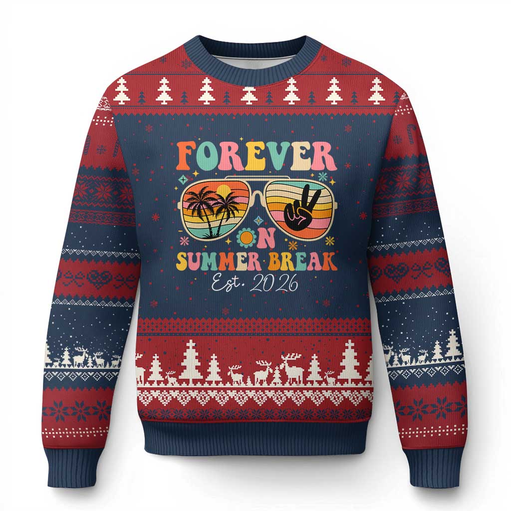 Retired Teacher Gift Ugly Christmas Sweater Forever On Summer Break Retirement 2026 TS10 Navy Red Print Your Wear