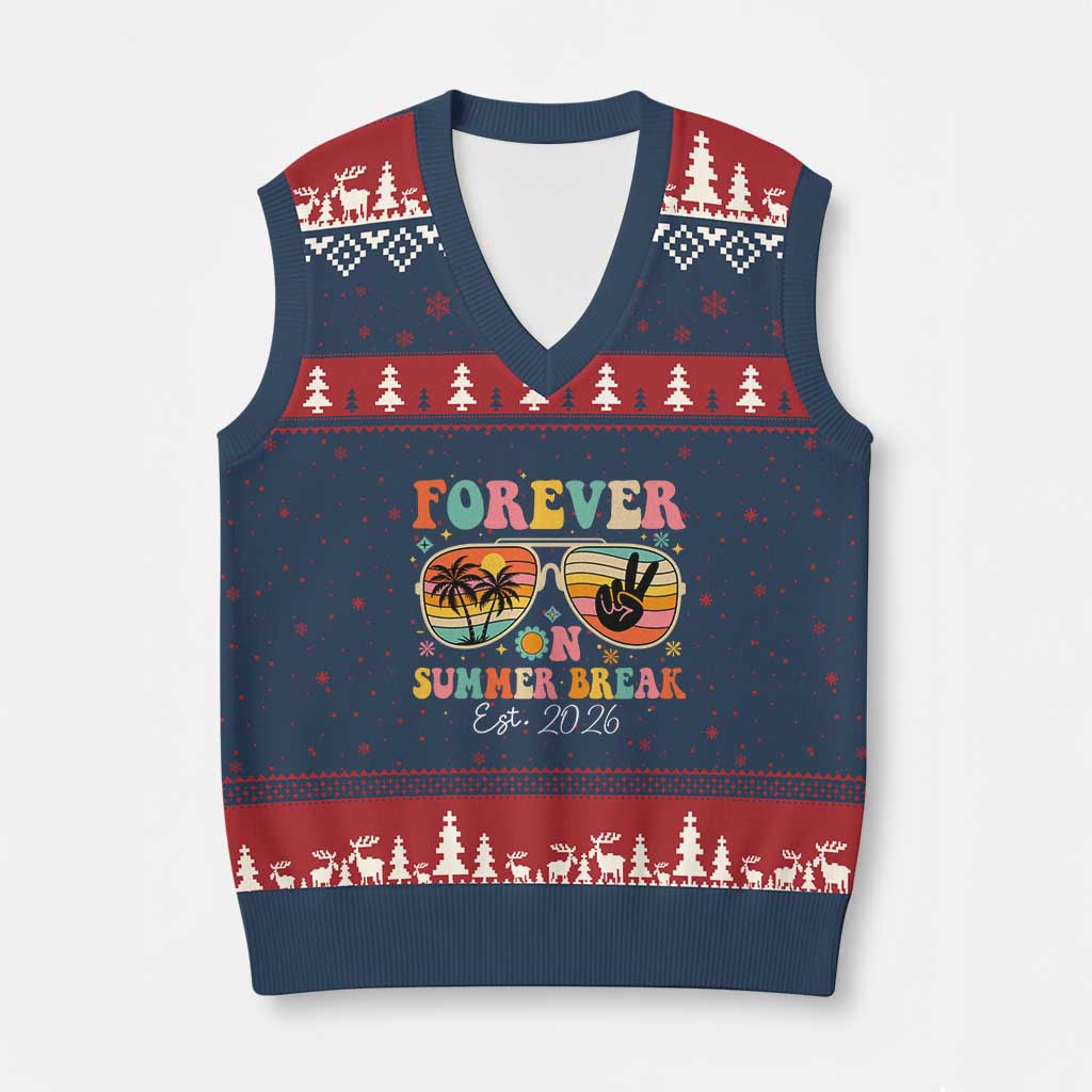 Retired Teacher Gift V-Neck Knit Sweater Vest Forever On Summer Break Retirement 2026 TS10 Navy Red Print Your Wear