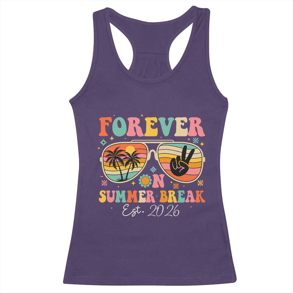 Retired Teacher Gift Racerback Tank Top Forever On Summer Break Retirement 2026 TS10 Purple Print Your Wear