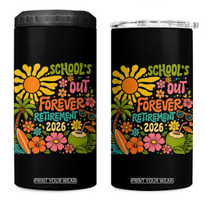 Schools Out Forever Retirement 2026 4 in 1 Can Cooler Tumbler Retired Teacher Gifts Vintage Flower Graphic TS10 One Size: 16 oz Black Print Your Wear