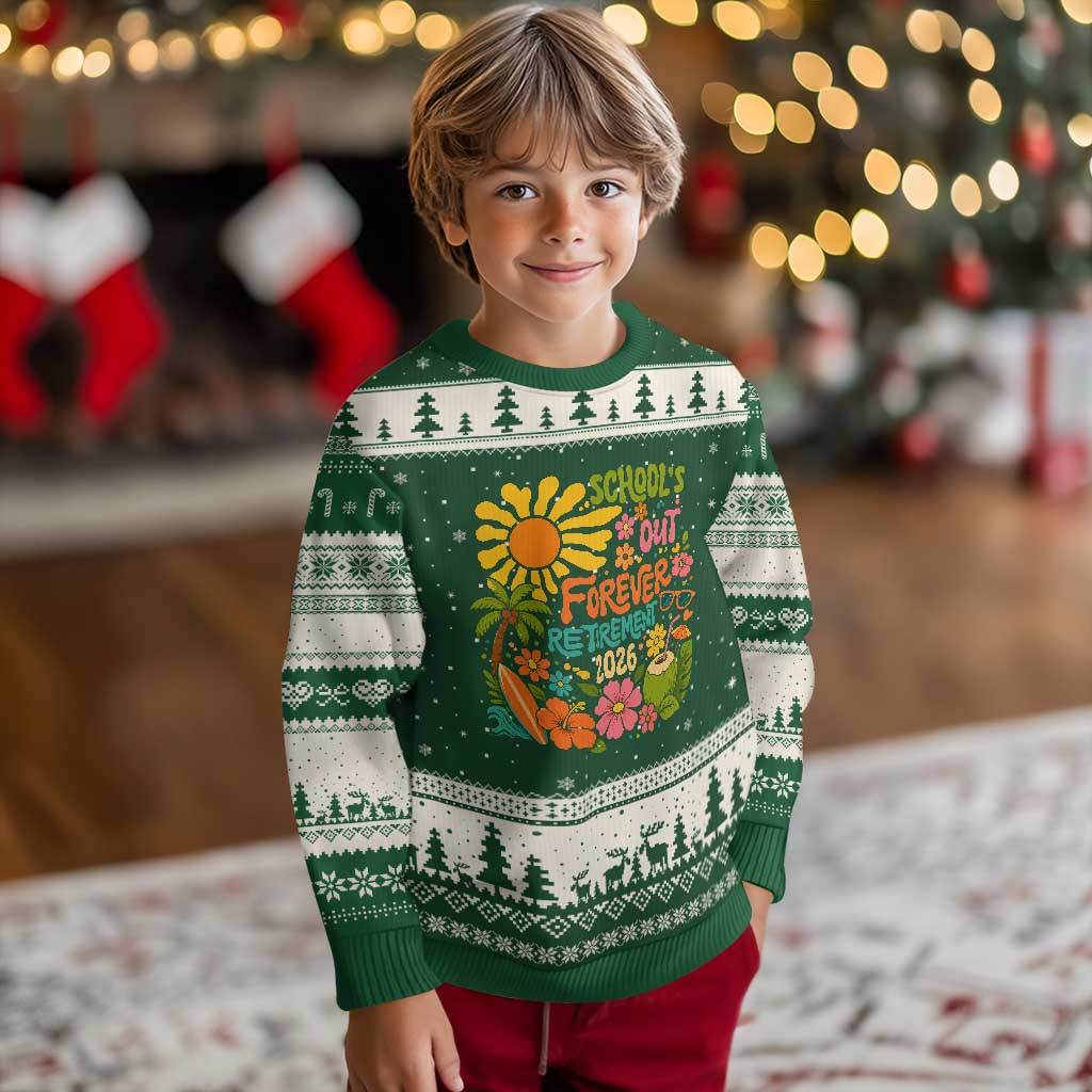 Schools Out Forever Retirement 2026 Ugly Christmas Sweater Retired Teacher Gifts Vintage Flower Graphic TS10 Forest Green Beige Print Your Wear