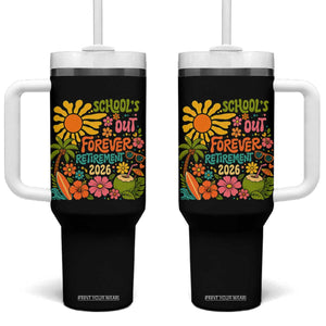 Schools Out Forever Retirement 2026 Tumbler With Handle Retired Teacher Gifts Vintage Flower Graphic TS10 One Size: 40 oz Black Print Your Wear