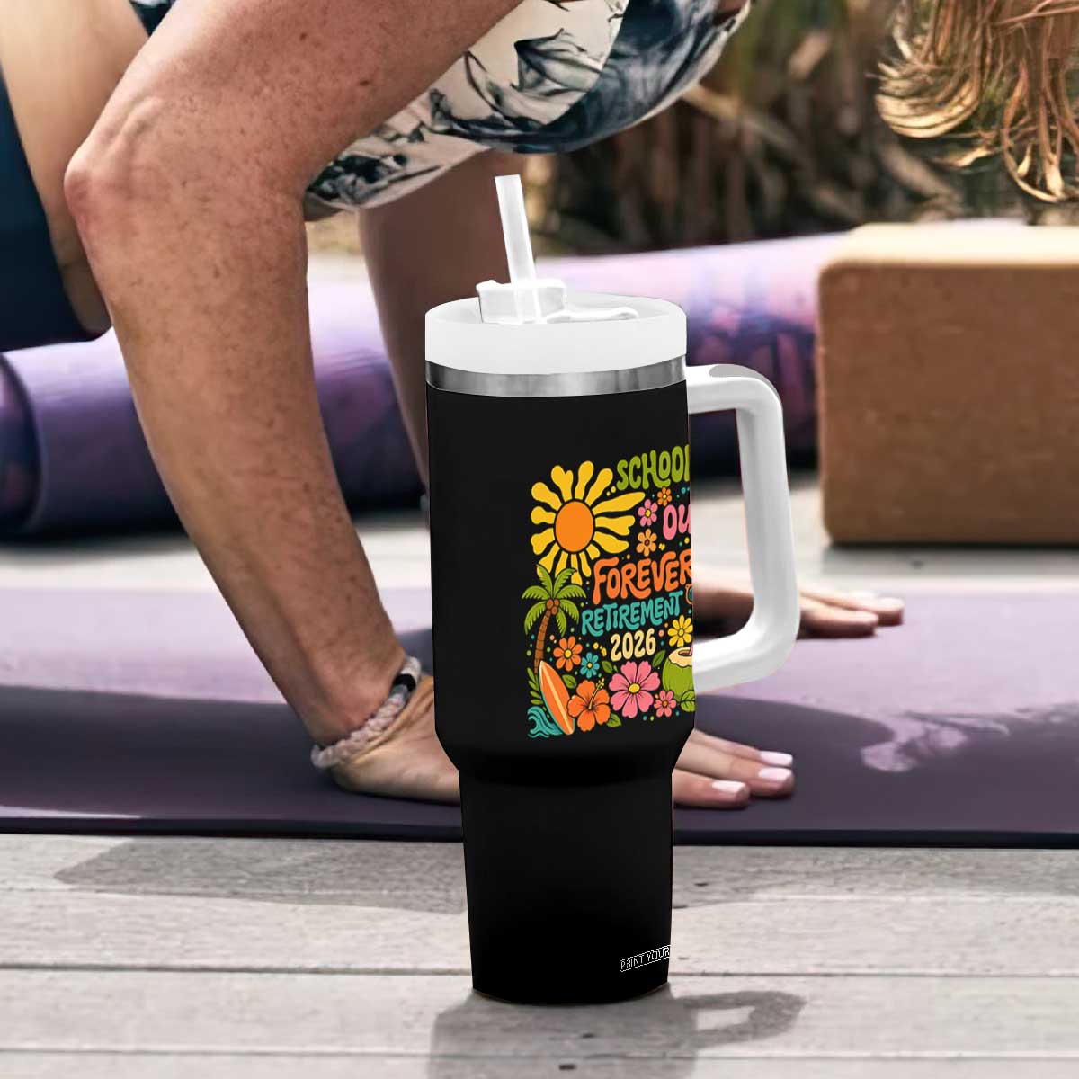 Schools Out Forever Retirement 2026 Tumbler With Handle Retired Teacher Gifts Vintage Flower Graphic TS10 Print Your Wear