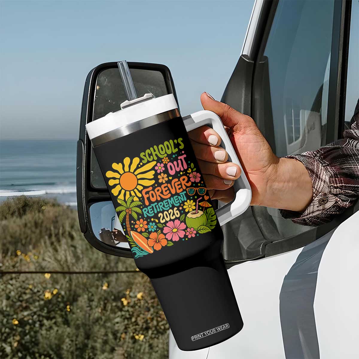 Schools Out Forever Retirement 2026 Tumbler With Handle Retired Teacher Gifts Vintage Flower Graphic TS10 Print Your Wear