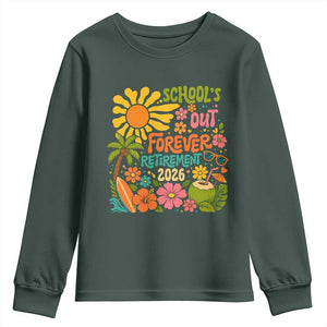 Schools Out Forever Retirement 2026 Youth Sweatshirt Retired Teacher Gifts Vintage Flower Graphic TS10 Dark Forest Green Print Your Wear