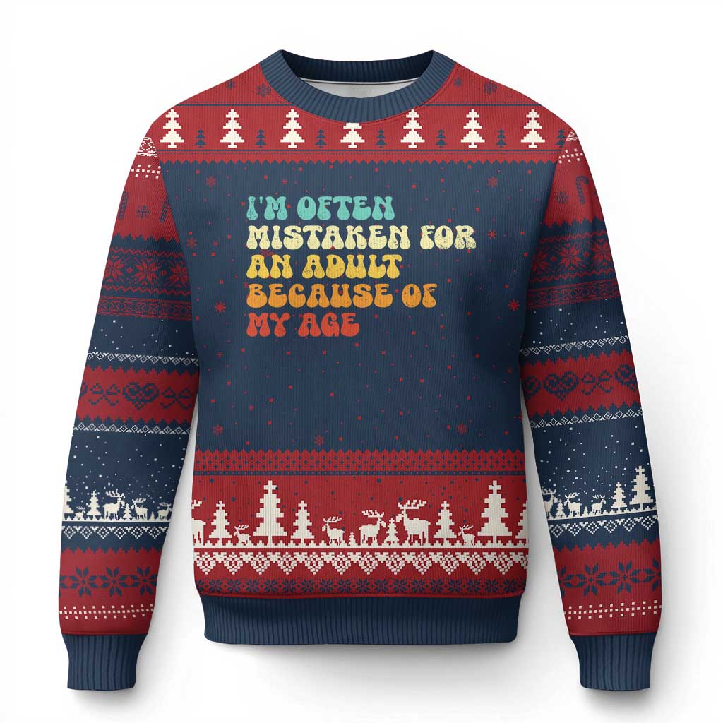 Im Often Mistaken For An Adult Because Of My Age Ugly Christmas Sweater Sarcastic Quote Funny Saying Old Guys Birthday Gifts TS10 Navy Red Print Your Wear