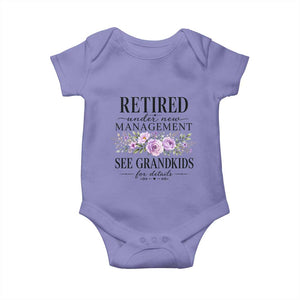 Retired Grandma Gift Baby Onesie Retired Under New Management See Grandkids For Details Retirement Flower Graphic TS10 Violet Print Your Wear