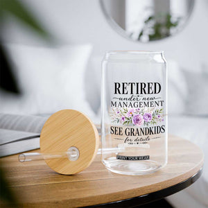 Retired Grandma Gift Glass Can Retired Under New Management See Grandkids For Details Retirement Flower Graphic TS10 Print Your Wear