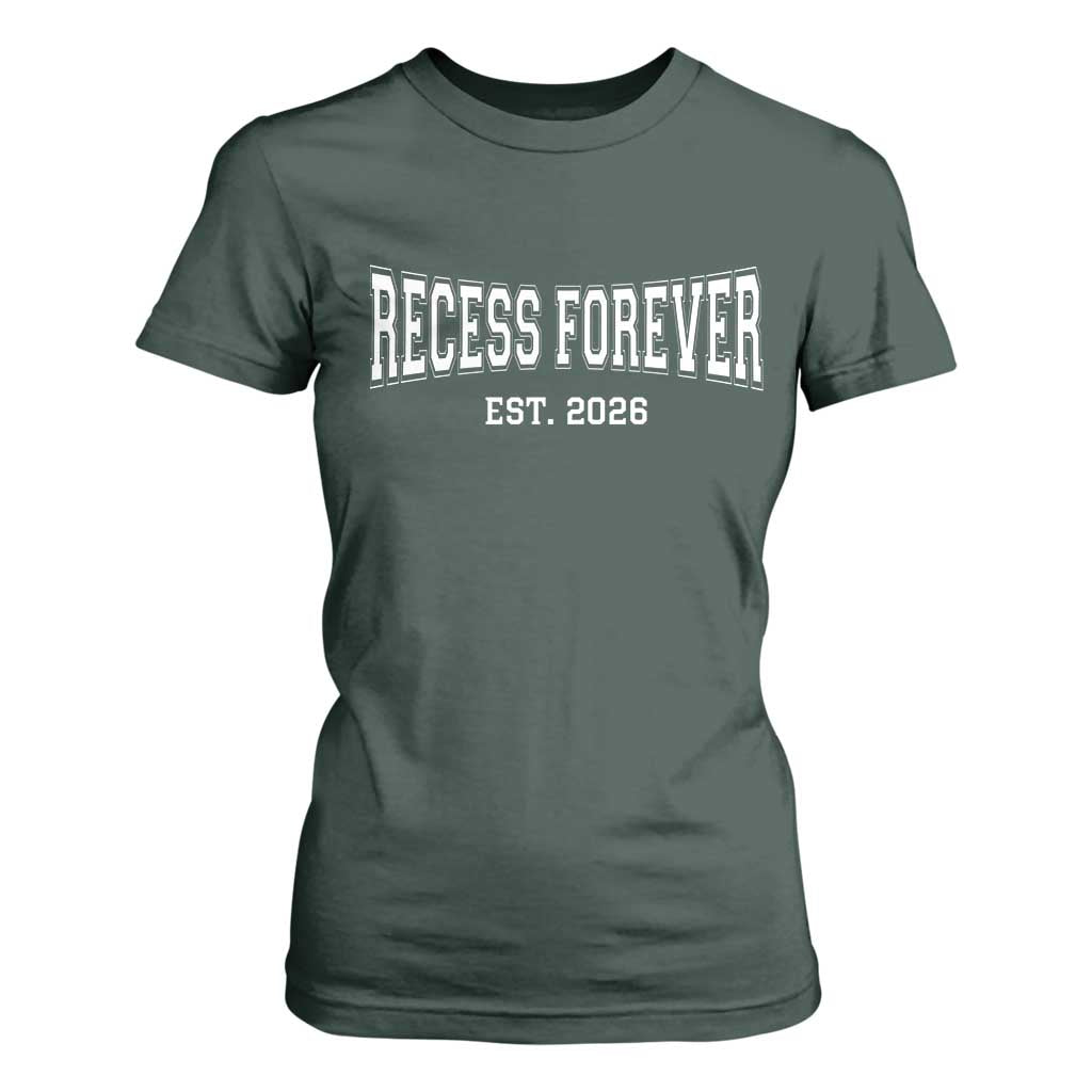 Retired Teacher T Shirt For Women Retro Varsity Vintage Recess Forever Retirement 2026 TS10 Dark Forest Green Print Your Wear
