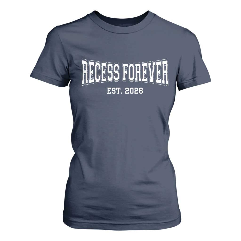 Retired Teacher T Shirt For Women Retro Varsity Vintage Recess Forever Retirement 2026 TS10 Navy Print Your Wear
