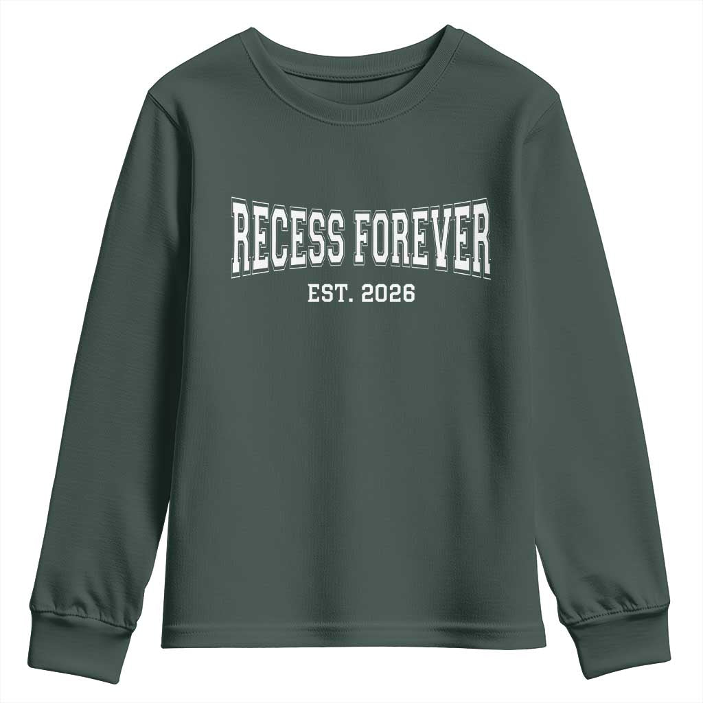 Retired Teacher Youth Sweatshirt Retro Varsity Vintage Recess Forever Retirement 2026 TS10 Dark Forest Green Print Your Wear