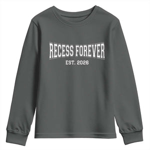 Retired Teacher Youth Sweatshirt Retro Varsity Vintage Recess Forever Retirement 2026 TS10 Dark Heather Print Your Wear