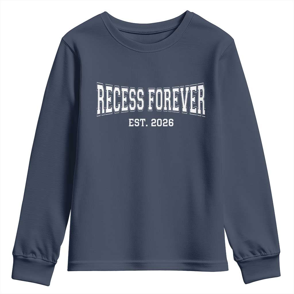 Retired Teacher Youth Sweatshirt Retro Varsity Vintage Recess Forever Retirement 2026 TS10 Navy Print Your Wear