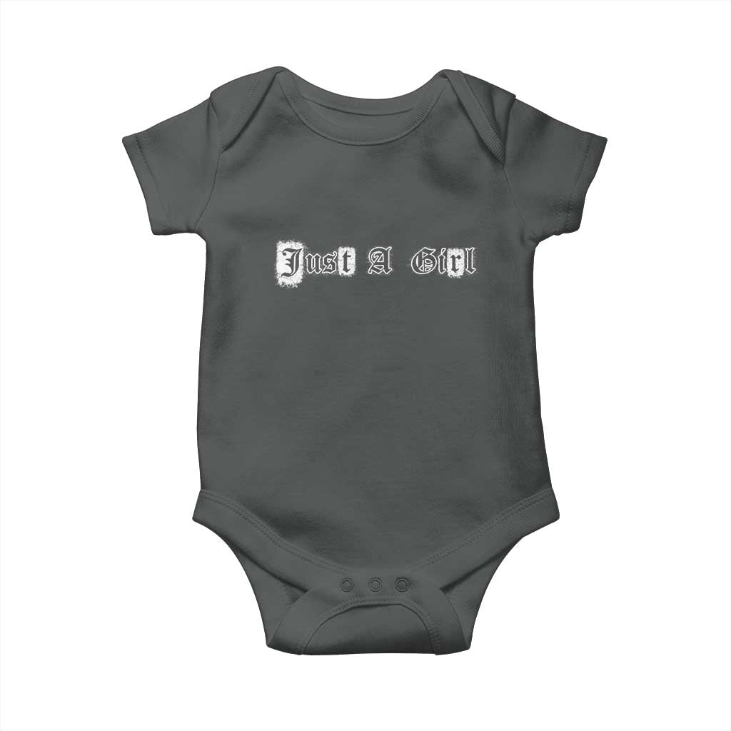 Just A Girl Baby Onesie Gothic Blackletter Typography Design TS10 Dark Heather Print Your Wear